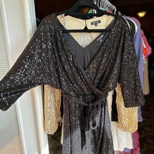 Fashion Nova Black sequin dress, half sleeve, NWT